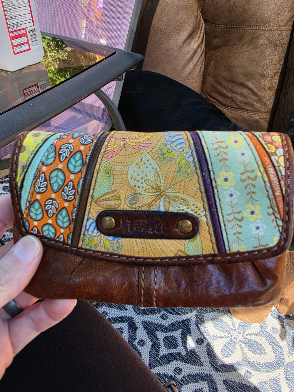 Vintage Fossil Talita Patchwork Leather Flap Wallet Clutch
